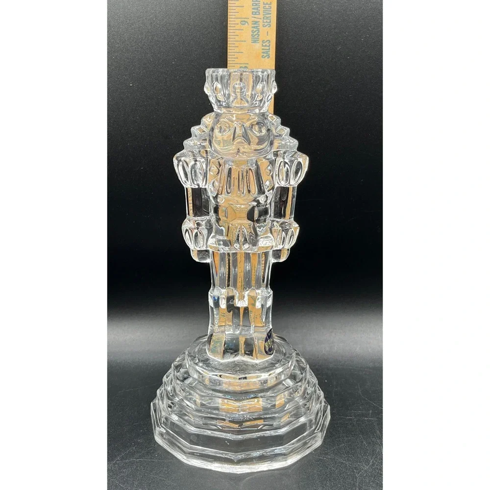 Vtg Pair Crystal Nutcracker Soldier Taper Candle Holders Lead Glass 8